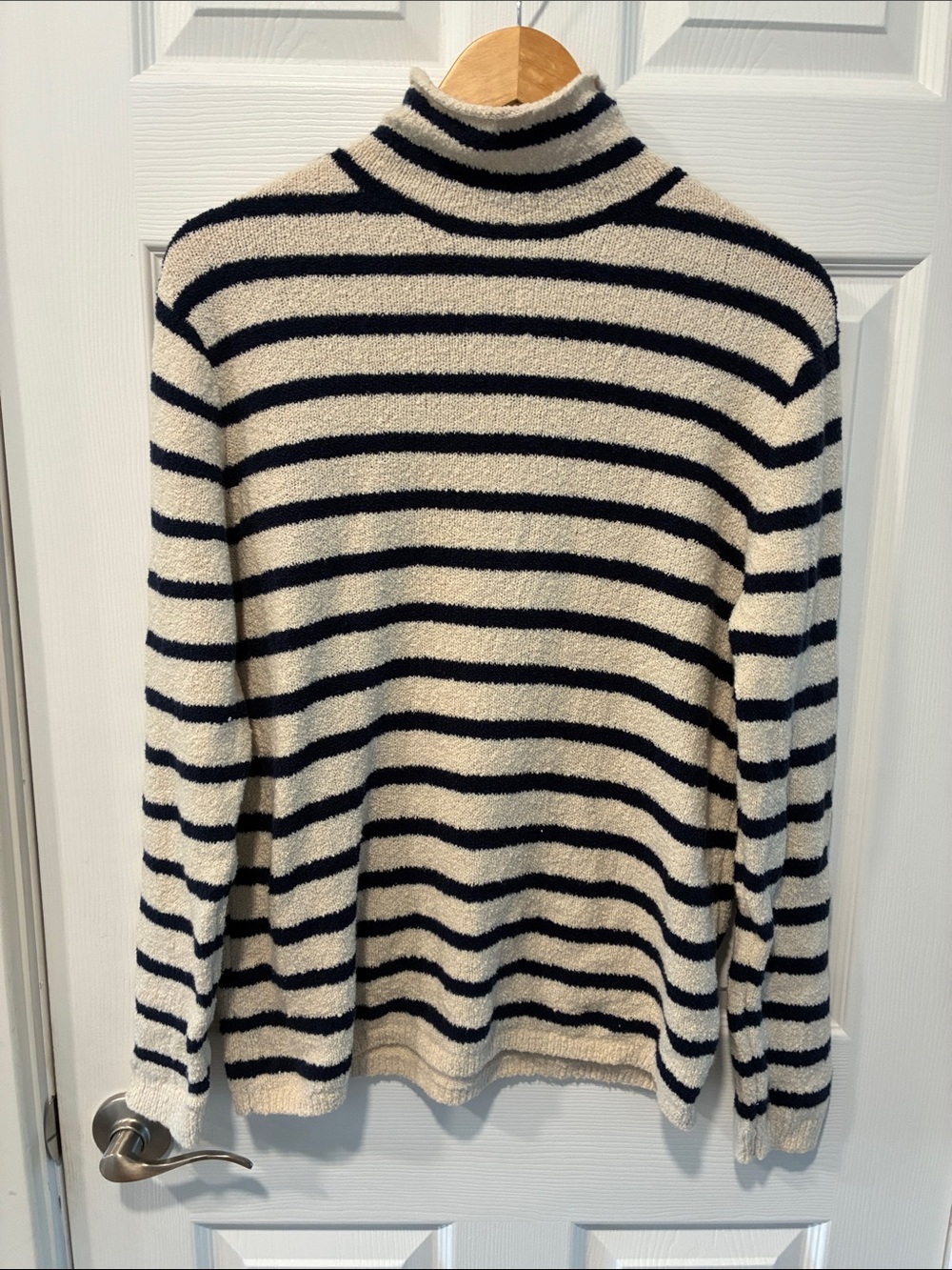 J. Crew Cream and Black Striped Turtleneck Sweater